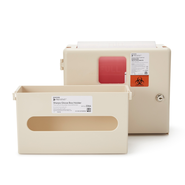 Sharps Container Cabinet / Wall Enclosure with Glove Box McKesson Prevent® 15H X 12.25W X 4.75D Inch Polypropylene Wall Mount Locking