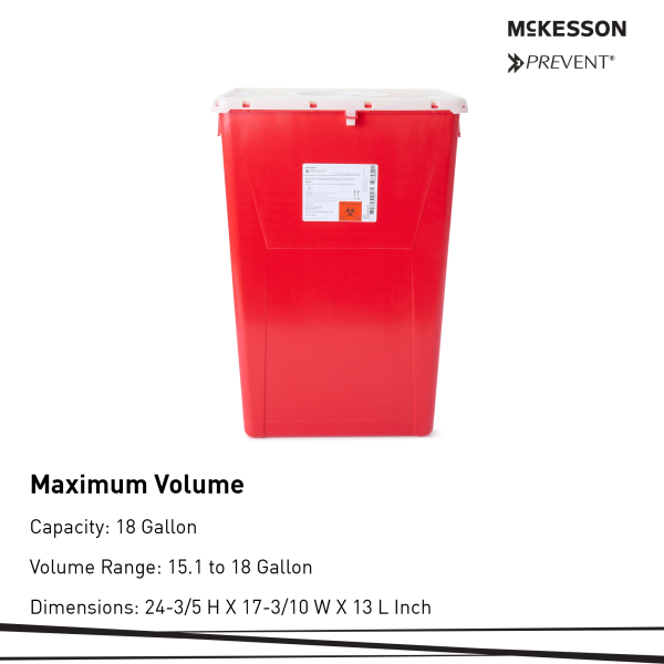 Sharps Container McKesson Prevent® Red Base 24-3/5 H X 17-3/10 W X 13 L Inch Vertical Entry 18 Gallon