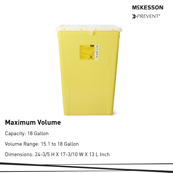 Chemotherapy Waste Container McKesson Prevent® Yellow Base 24-3/5 H X 17-3/10 W X 13 L Inch Vertical Entry 18 Gallon
