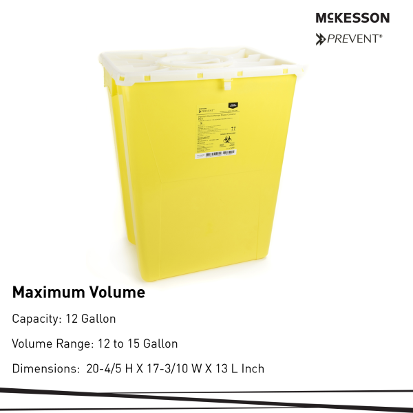 Chemotherapy Waste Container McKesson Prevent® Yellow Base 20-4/5 H X 17-3/10 W X 13 L Inch Vertical Entry 12 Gallon