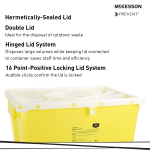Chemotherapy Waste Container McKesson Prevent® Yellow Base 20-4/5 H X 17-3/10 W X 13 L Inch Vertical Entry 12 Gallon