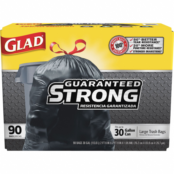 Trash Bag Glad® 30 gal. 1.05 mil 30 X 33 Inch Black Super Heavy Duty Flat Pack