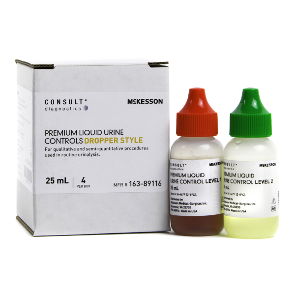 Urine Chemistry Control Set McKesson Consult™ Analyte Testing Positive Level / Negative Level 2 Level 1 (Abnormal) 25 mL Bottles, 2 Level 2 (Normal with hCG) 25 mL Bottles