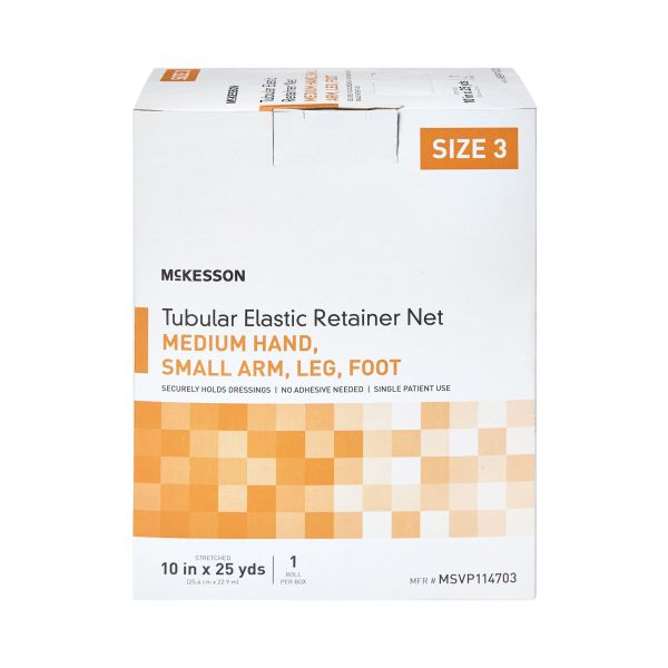 Elastic Net Retainer Dressing McKesson Tubular White Elastic Size 3 10 Inch X 25 Yard (25.4 cm X 22.9 m) Medium Hand / Small Arm / Leg / Foot NonSterile