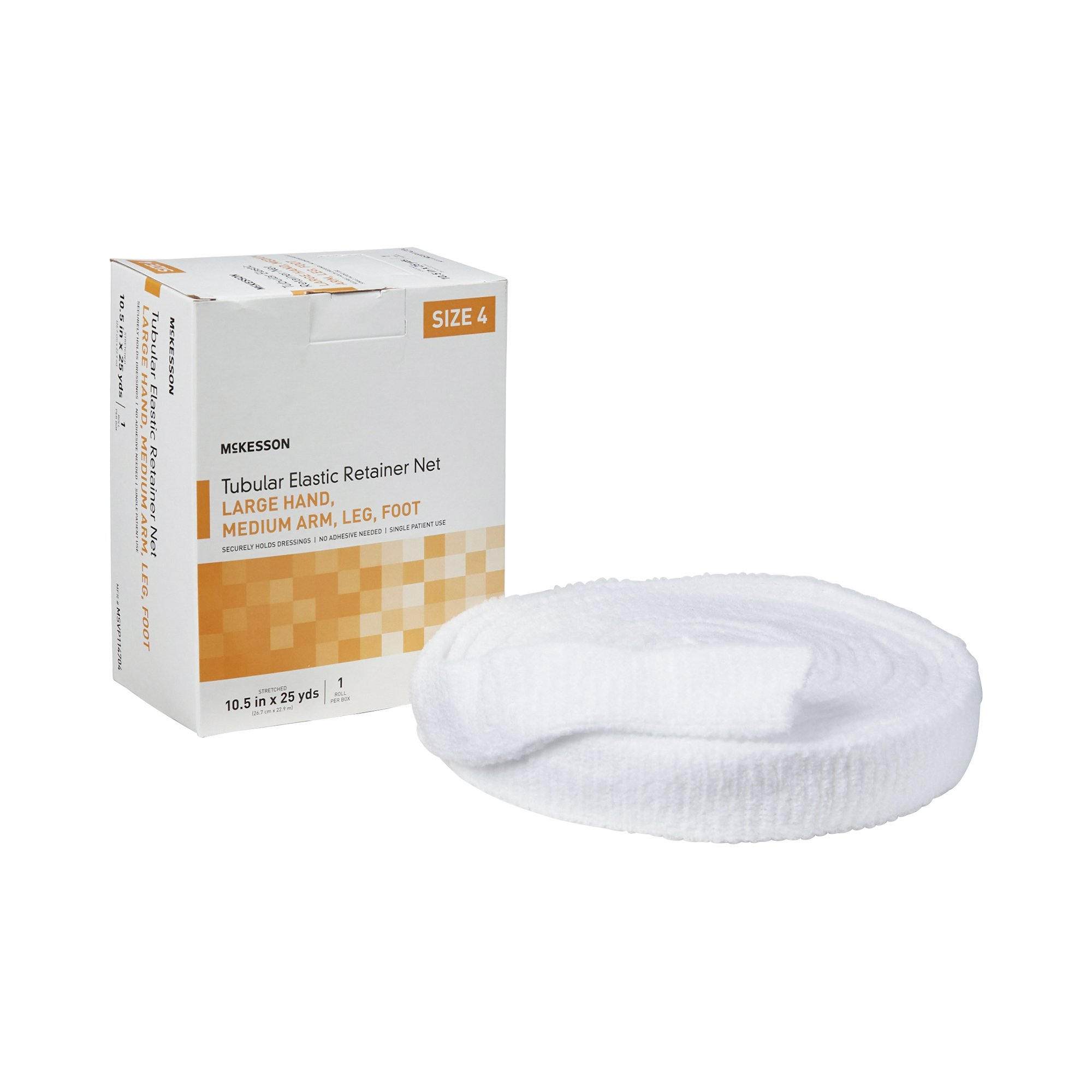 Elastic Net Retainer Dressing McKesson Tubular White Elastic Size 4 10-1/2 Inch X 25 Yard (26.7 cm X 22.9 m) Large Hand / Medium Arm / Leg / Foot NonSterile