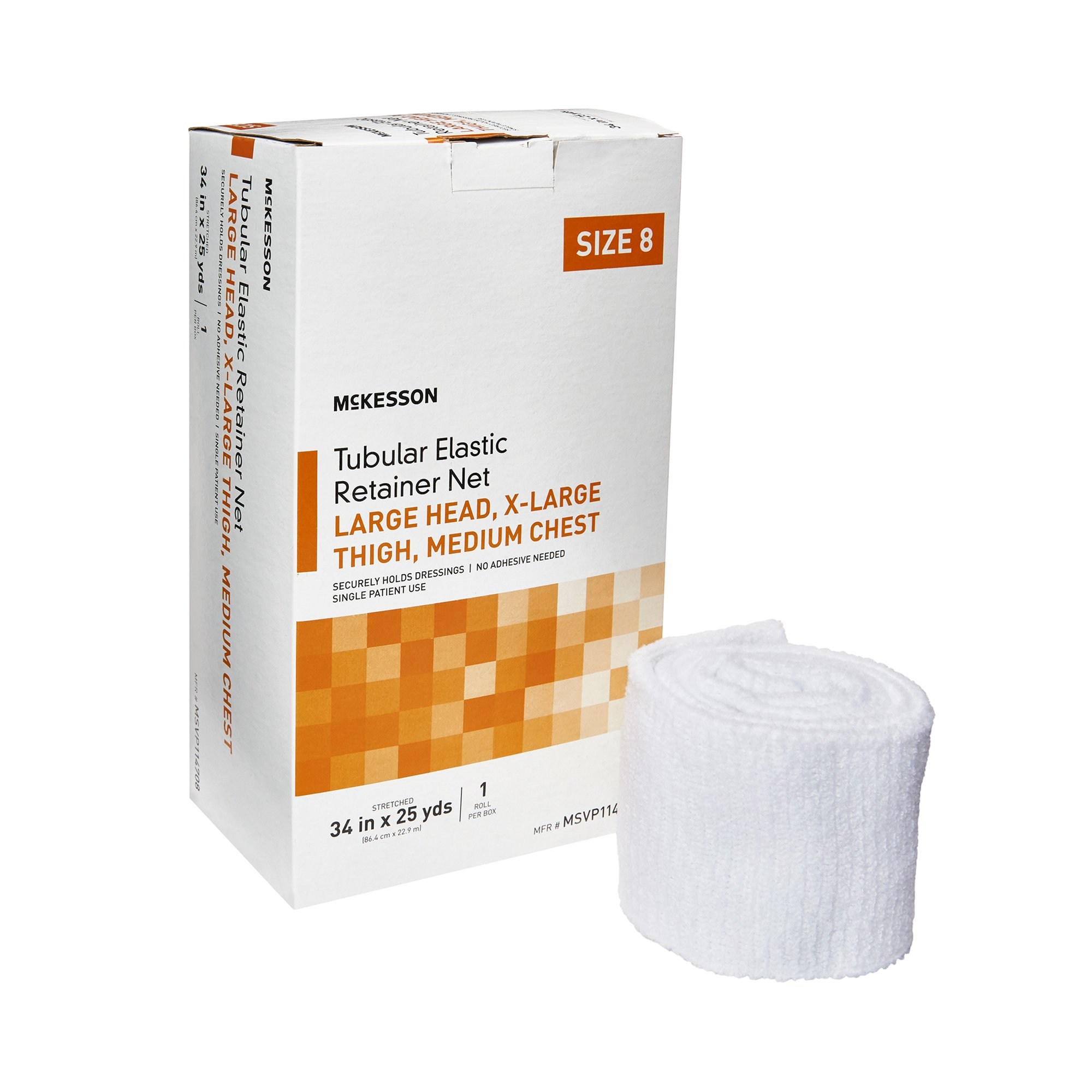Elastic Net Retainer Dressing McKesson Tubular White Elastic Size 8 34 Inch X 25 Yard (86.4 cm X 22.9 m) Large Head / X-Large Thigh / Medium Chest NonSterile