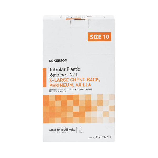 Elastic Net Retainer Dressing McKesson Tubular White Elastic Size 10 40-1/2 Inch X 25 Yard (102.9 cm X 22.9 m) X-Large Chest / Back / Perineum / Axilla NonSterile