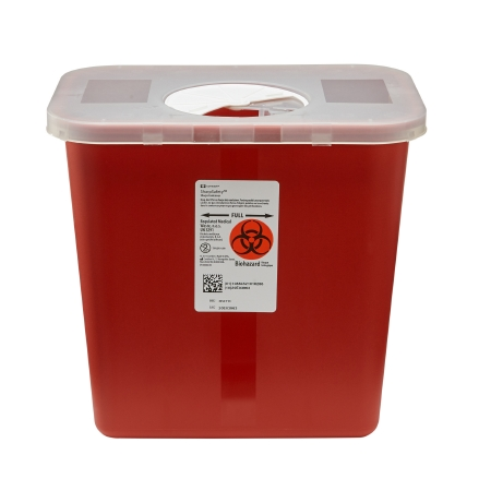 Sharps Container SharpSafety™ Red Base 10 H X 10-1/2 W X 7-1/4 D Inch Vertical Entry 2 Gallon