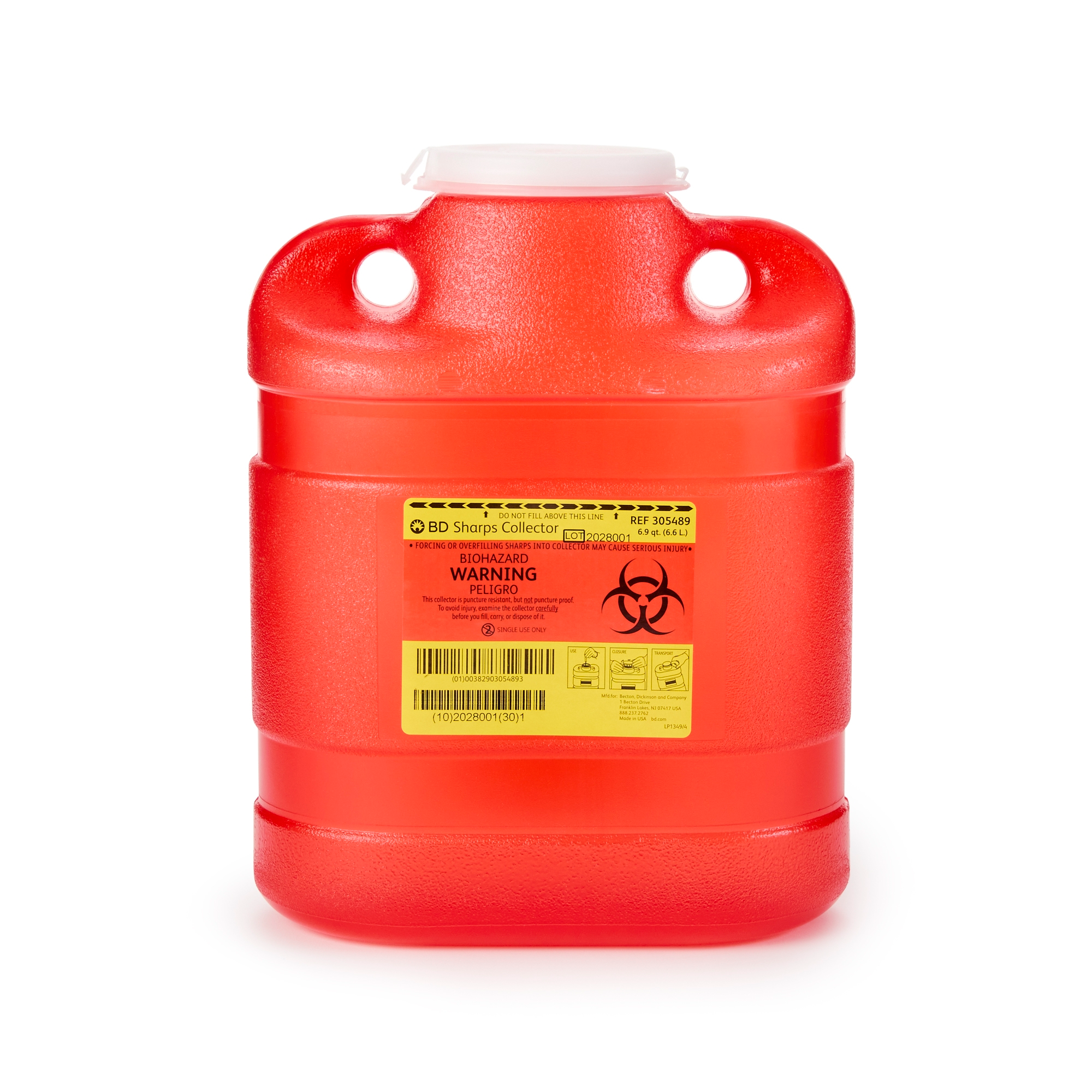 Sharps Container BD™ Red Base 11-1/2 H X 9-2/5 W X 5-3/10 D Inch Vertical Entry 1.725 Gallon Sharps Container BD™ Red Base 11-1/2 H X 9-2/5 W X 5-3/10 D Inch Vertical Entry 1.725 Gallon