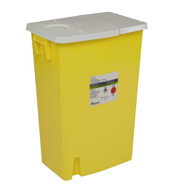 Chemotherapy Waste Container SharpSafety™ Yellow Base 26 H X 18-1/4 W X 12-3/4 D Inch Horizontal Entry 18 Gallon
