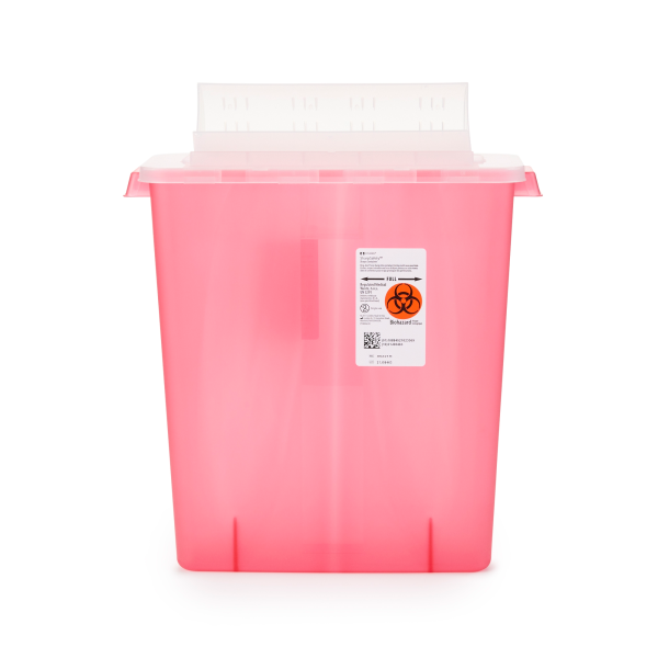 Sharps Container In-Room™ Translucent Red Base 16-1/4 H X 13-3/4 W X 6 D Inch Horizontal Entry 3 Gallon