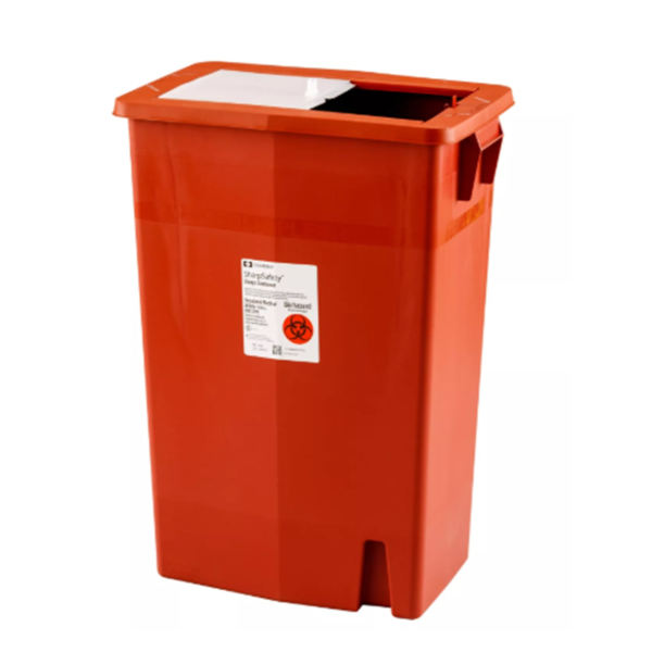 Sharps Container SharpSafety™ Red Base 26 H X 18-1/4 W X 12-3/4 D Inch Vertical Entry 18 Gallon