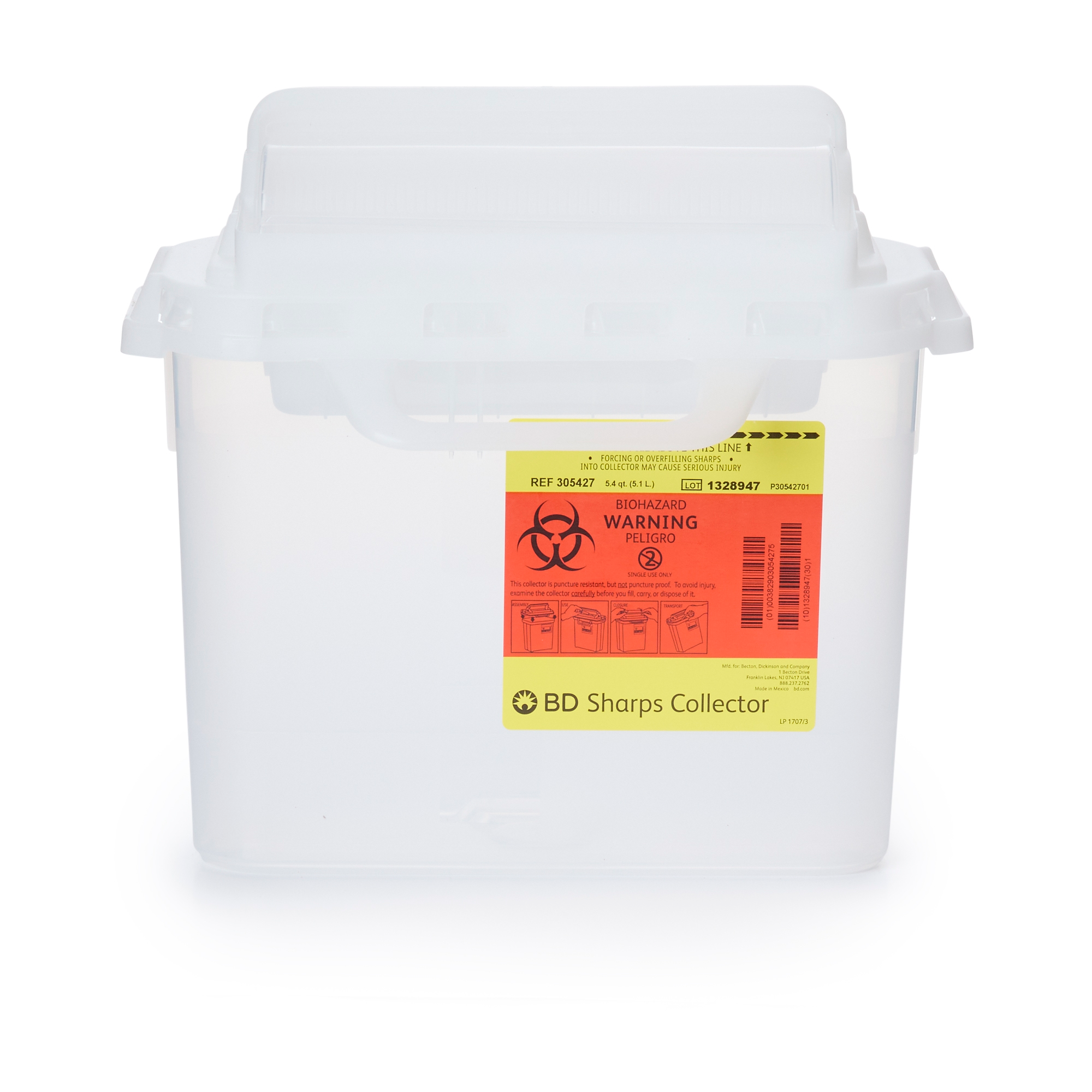 Sharps Container BD™ Translucent White Base 12 H X 12 W X 4-4/5 D Inch Horizontal Entry 1.35 Gallon Sharps Container BD™ Translucent White Base 12 H X 12 W X 4-4/5 D Inch Horizontal Entry 1.35 Gallon