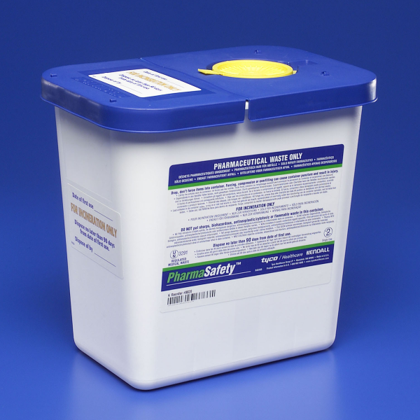 Pharmaceutical Waste Container PharmaSafety™ White Base 10 H X 10-1/2 W X 7-1/4 D Inch Vertical Entry 2 Gallon