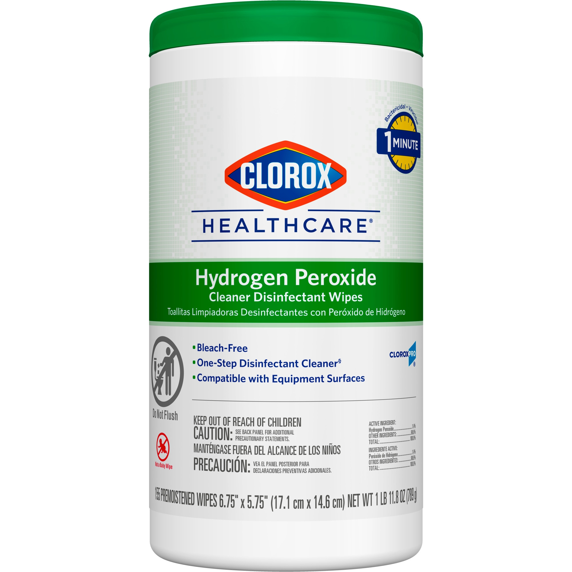 Surface Disinfectant Cleaner Clorox Healthcare® Premoistened Hydrogen Peroxide Based Manual Pull Wipe 155 Count Canister Unscented NonSterile