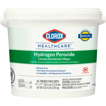 Surface Disinfectant Cleaner Clorox Healthcare® Premoistened Hydrogen Peroxide Based Manual Pull Wipe 185 Count Pail Unscented NonSterile