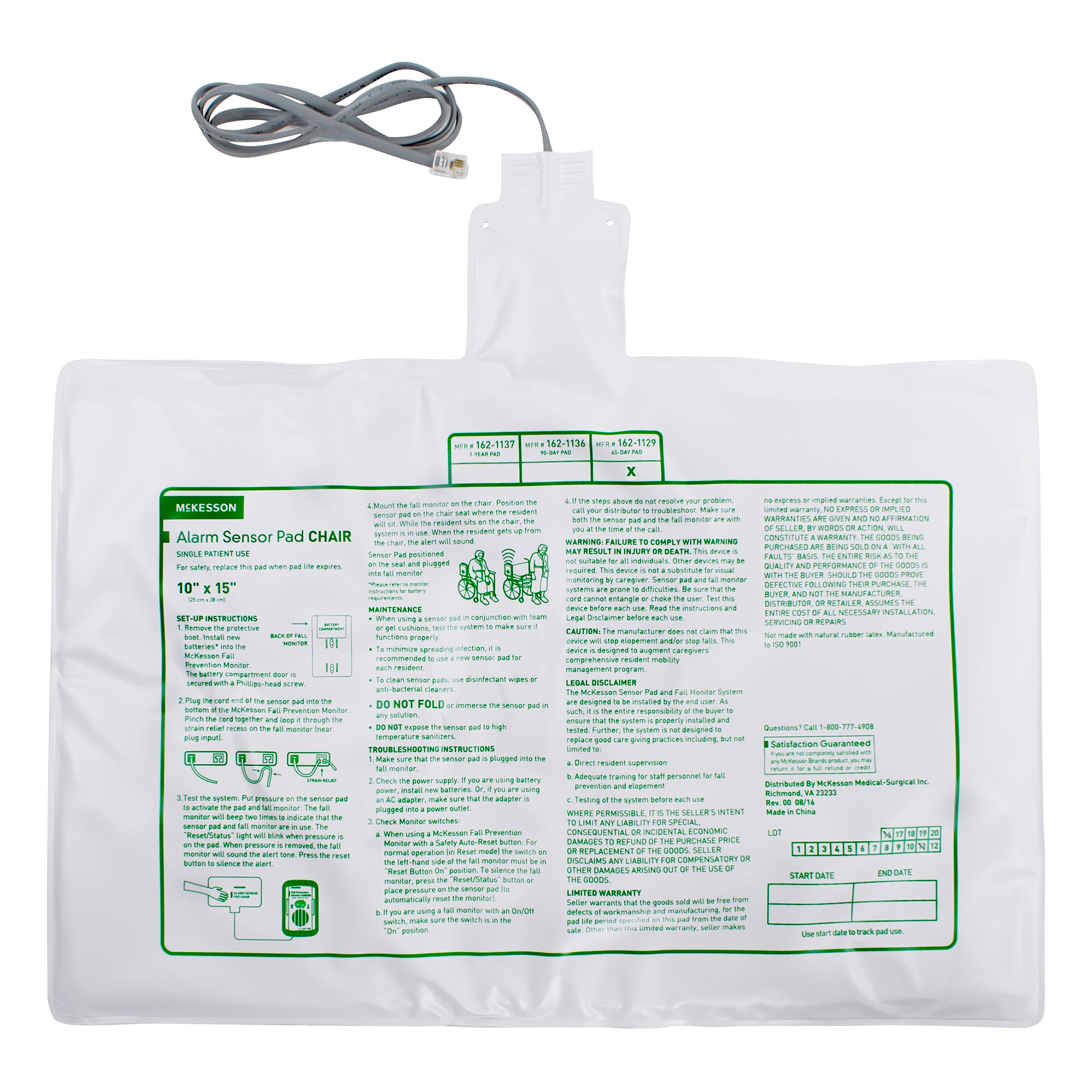 Chair Sensor Pad McKesson Brand 10 X 15 Inch