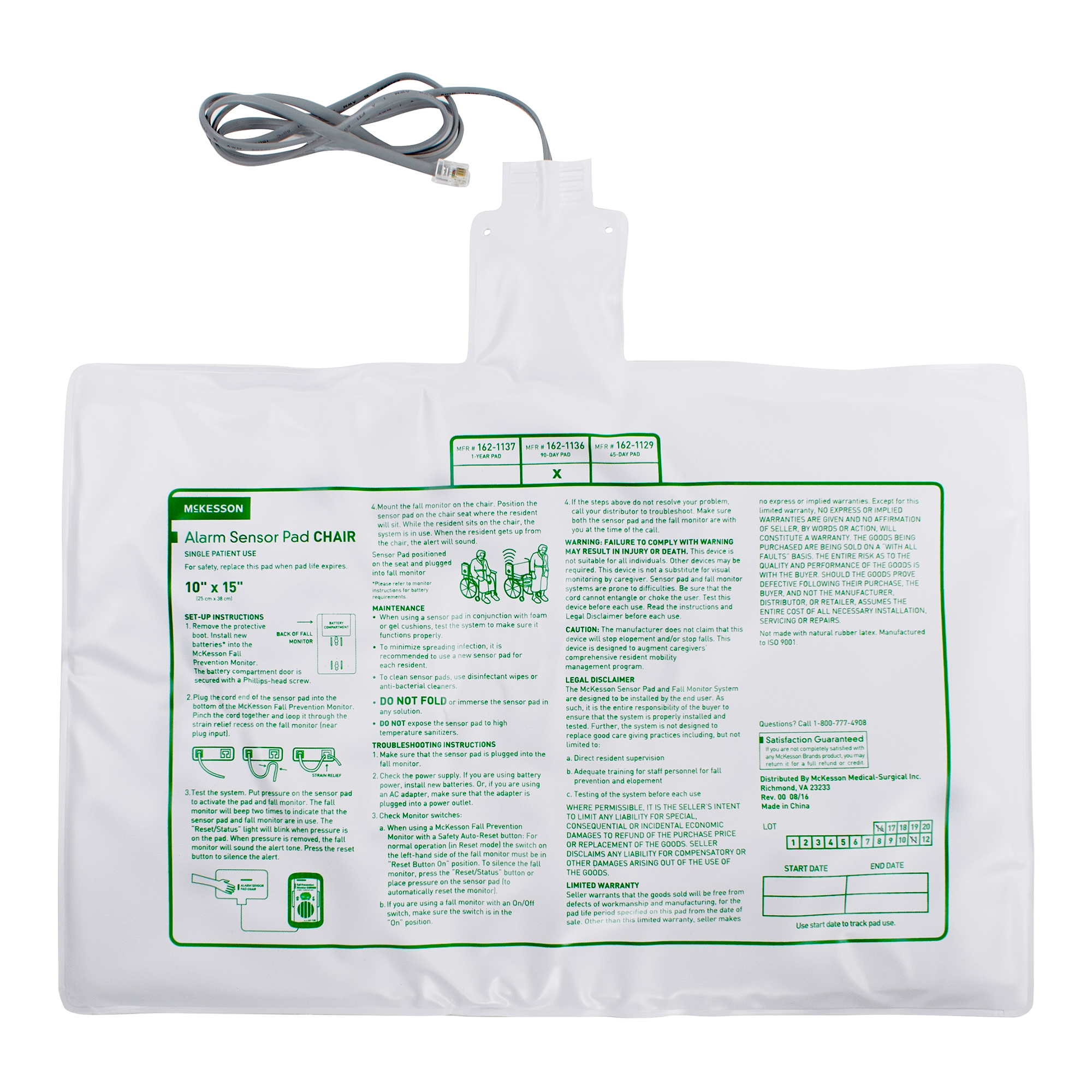 Chair Sensor Pad McKesson Brand 10 X 15 Inch
