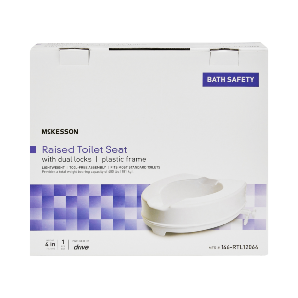 Raised Toilet Seat McKesson 4 Inch Height Standard / Elongated 400 lbs. Weight Capacity