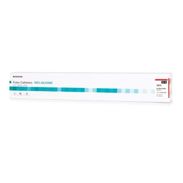 McKesson Foley Catheters, 16 Inch, Silicone, 5 cc Balloon, Sterile, Coude Tip, Red, 18 Fr., 2-Way