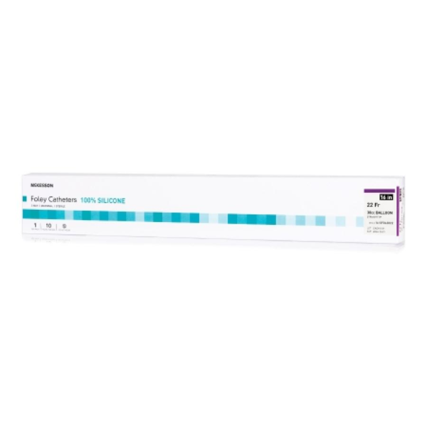 McKesson Foley Catheters, 16 Inch, Silicone, 30 cc Balloon, Sterile, Standard Tip, Purple, 22 Fr., 2-Way