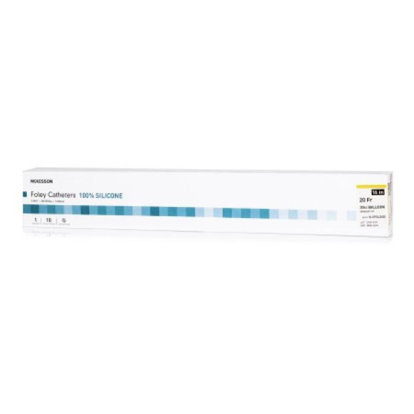 McKesson Foley Catheters, 16 Inch, Silicone, 30 cc Balloon, Sterile, Standard Tip, Yellow, 20 Fr., 2-Way