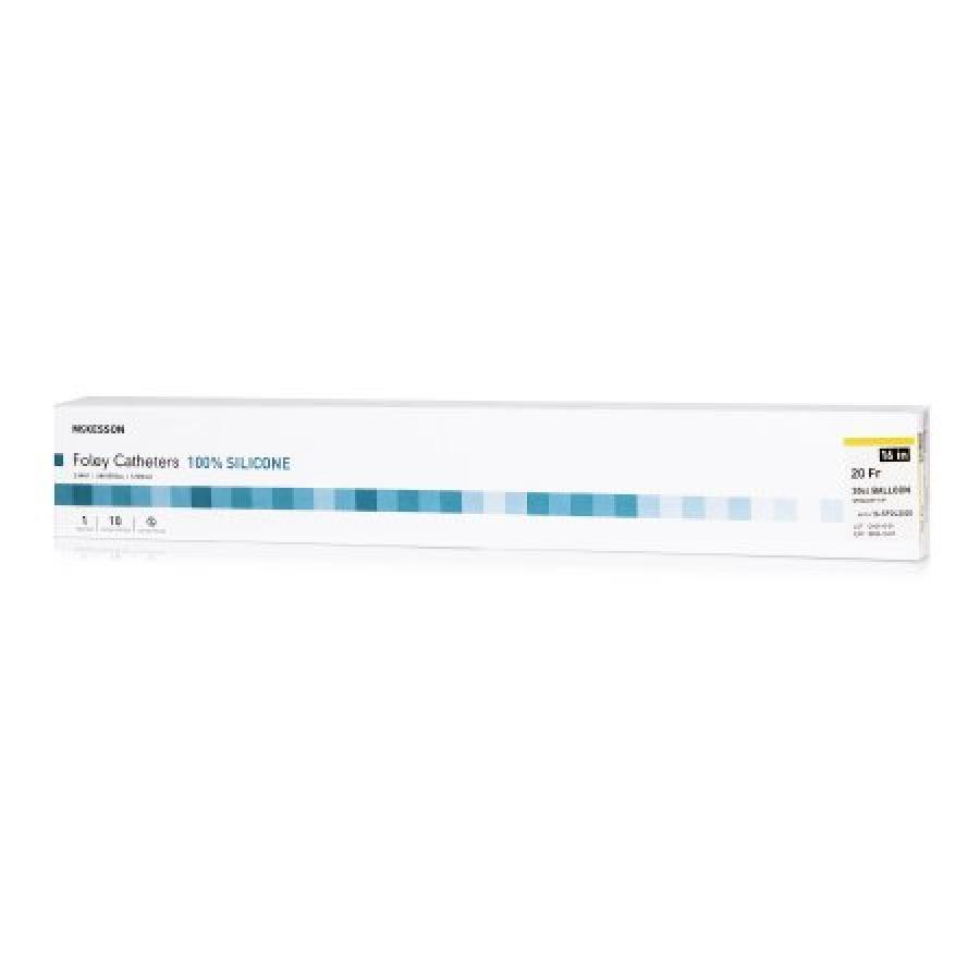 McKesson Foley Catheters, 16 Inch, Silicone, 30 cc Balloon, Sterile, Standard Tip, Yellow, 20 Fr., 2-Way
