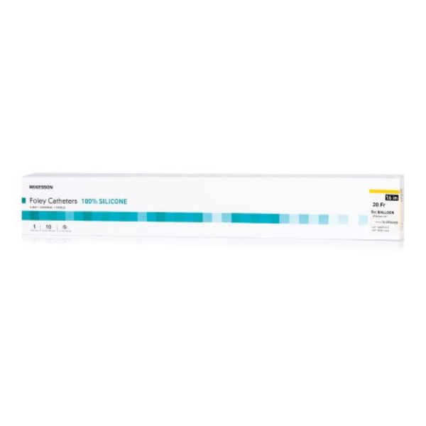 McKesson Foley Catheters, 16 Inch, Silicone, 5 cc Balloon, Sterile, Standard Tip, Yellow, 20 Fr., 2-Way