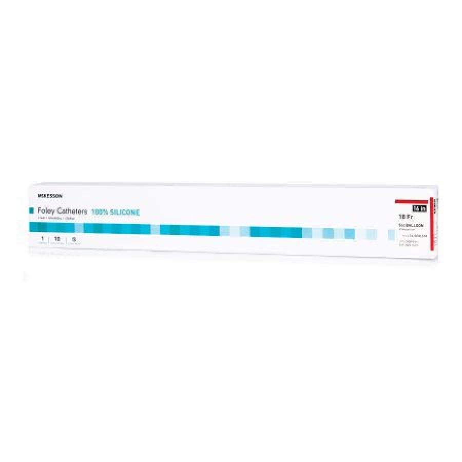 McKesson Foley Catheters, 16 Inch, Silicone, 5 cc Balloon, Sterile, Standard Tip, Red, 18 Fr., 2-Way