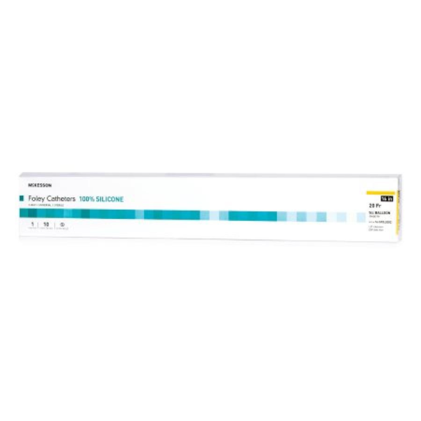McKesson Foley Catheters, 16 Inch, Silicone, 5 cc Balloon, Sterile, Coude Tip, Yellow, 20 Fr., 2-Way