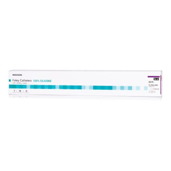 McKesson Foley Catheters, 16 Inch, Silicone, 5 cc Balloon, Sterile, Standard Tip, Purple, 22 Fr., 2-Way