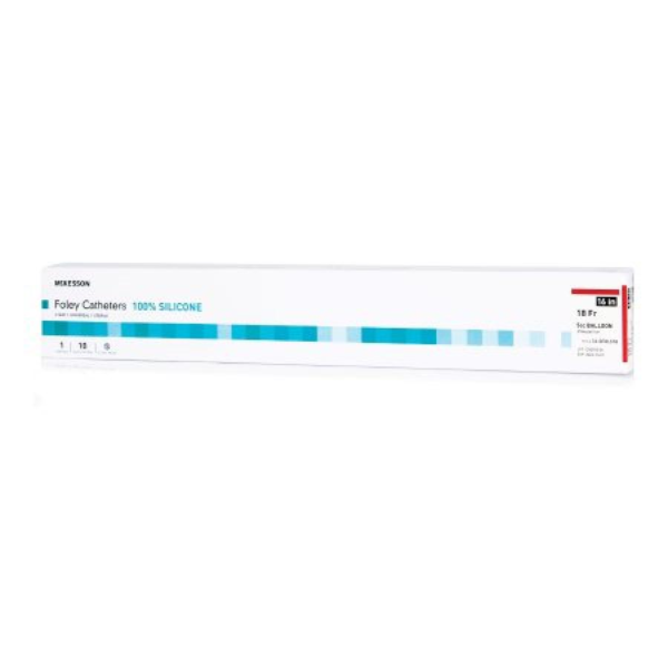 McKesson Foley Catheters, 16 Inch, Silicone, 5 cc Balloon, Sterile, Standard Tip, Red, 18 Fr., 2-Way