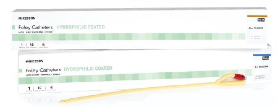McKesson Foley Catheters, 16 Inch, Latex, 30 cc Balloon, Sterile, Coude Tip, Red, 18 Fr., 2-Way