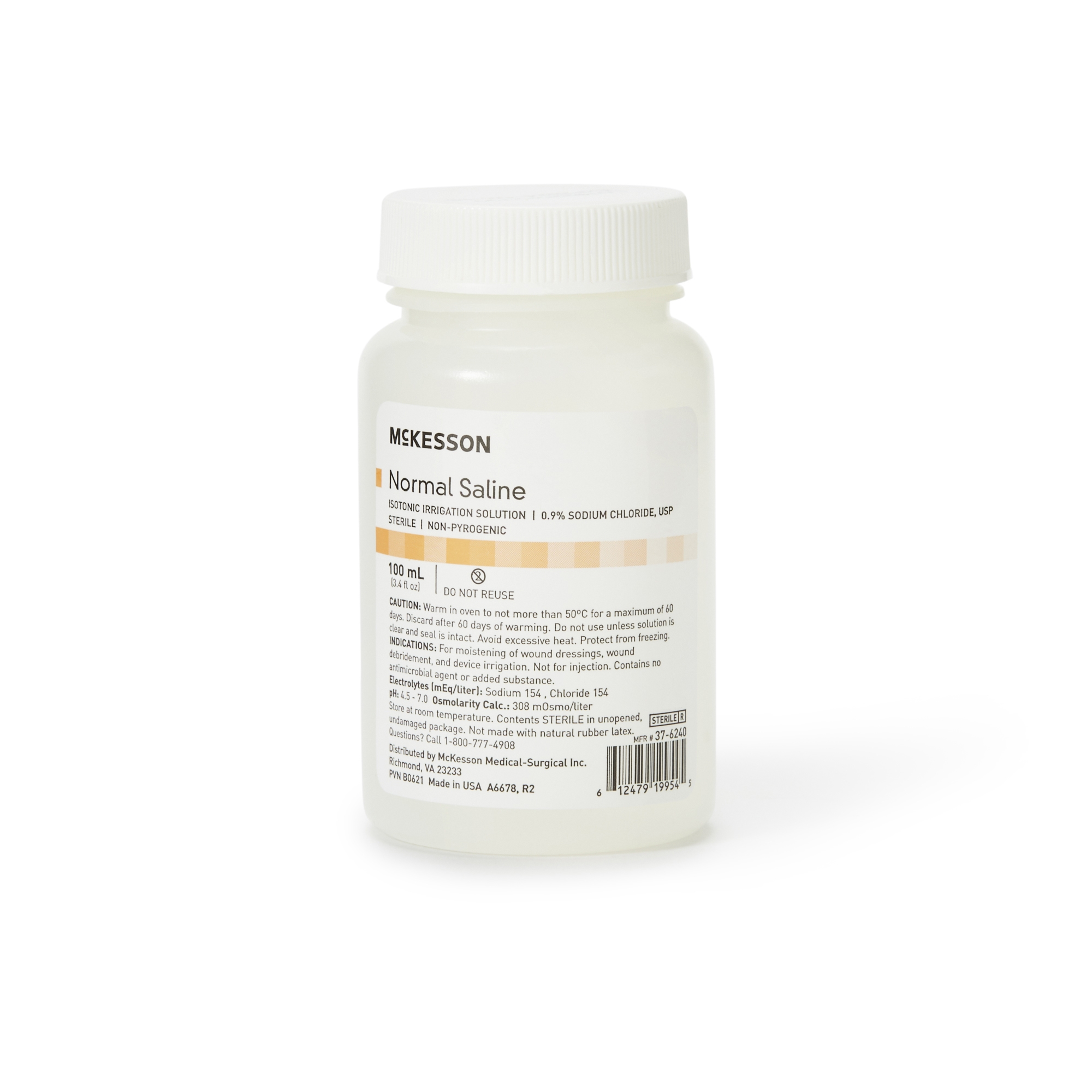 560284_front_ Irrigation Solution - OTC McKesson 0.9% Sodium Chloride Not for Injection Bottle, Screw Top 100 mL #37-6240 - Image 1
