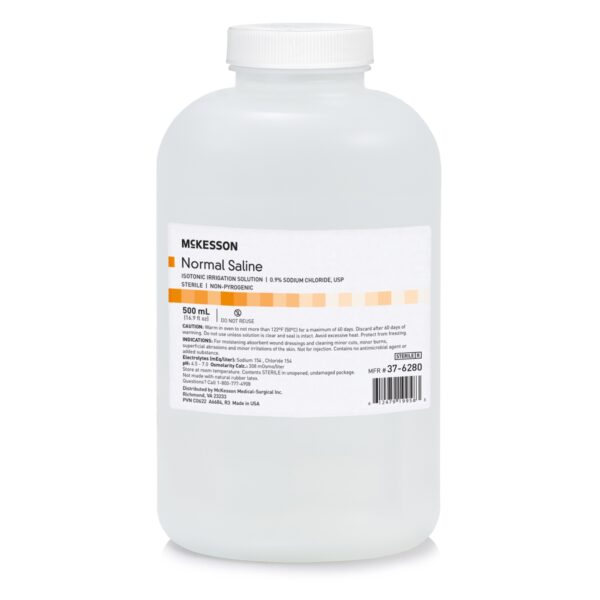 Irrigation Solution - OTC McKesson 0.9% Sodium Chloride Not for Injection Bottle, Screw Top 500 ml #37-6280