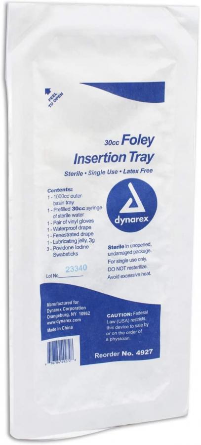 e94581b8-fb32-259d-9f75-5bc200fe9873_l Dynarex Foley Catheter Insertion Tray, Foley, 30cc Syringe, Basin, Underpad, Swabsticks, 20 Count, #4927 - Image 1