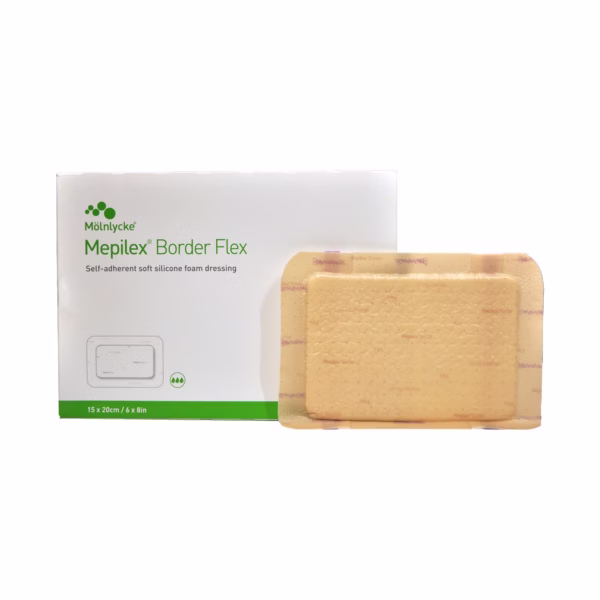 Foam Dressing Mepilex® Border Flex 6 X 8 Inch With Border Film Backing Silicone Adhesive Rectangle Sterile #595600