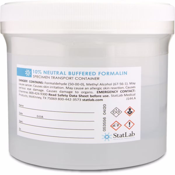 Prefilled Formalin Container 500 mL Fill in 1,000 mL (32 oz.) Screw Cap Warning Label / Patient Information NonSterile #NB32480