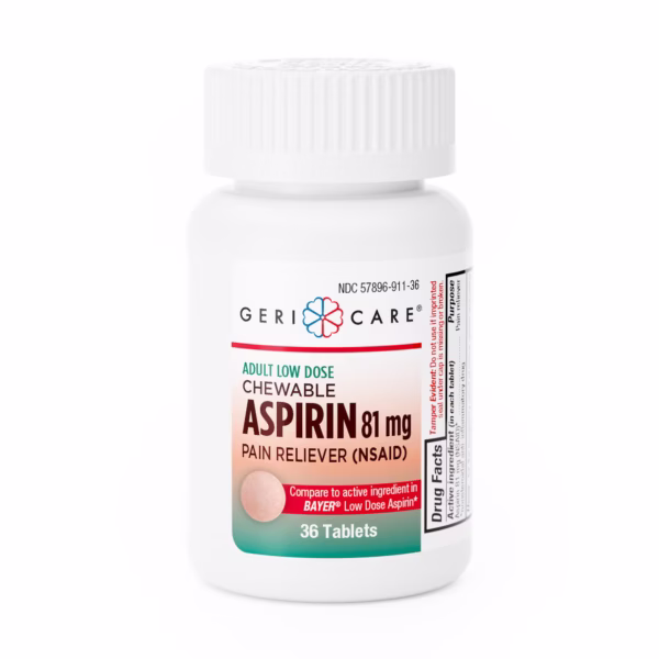 Pain Relief Geri-Care® 81 mg Strength Aspirin Chewable Tablet 36 per Bottle #911-36-GCP