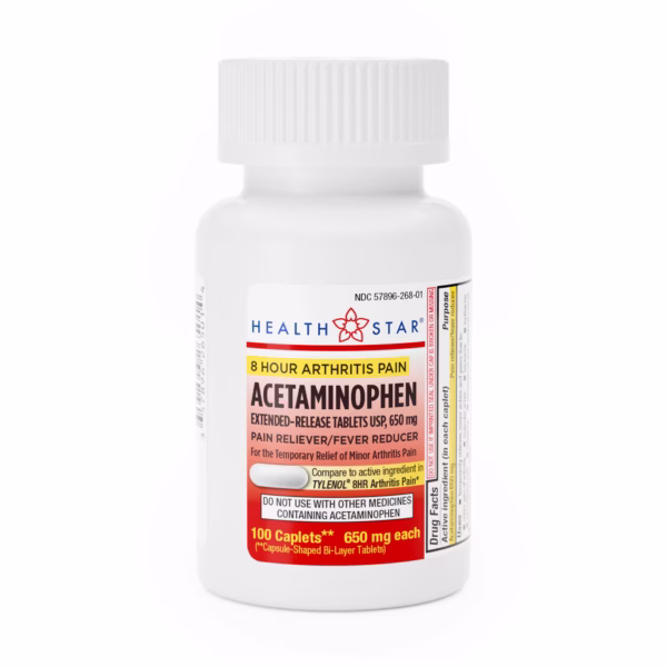 Pain Relief HEALTH STAR® 650 mg Strength Acetaminophen Tablet 100 per Bottle #265-01-HST