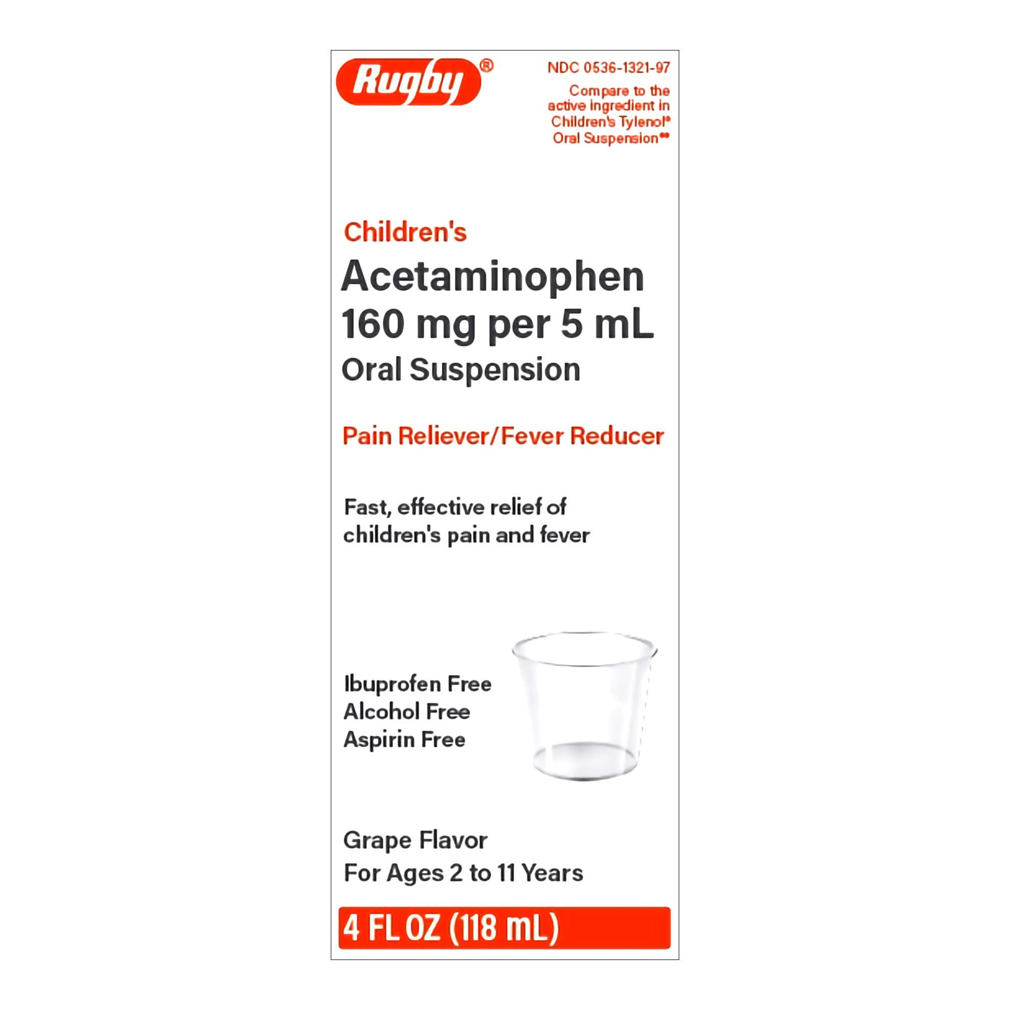 1218029_pkgfront Children's Pain Relief 160 mg / 5 mL Strength Acetaminophen Oral Suspension 4 oz. #00536132197 - Image 1