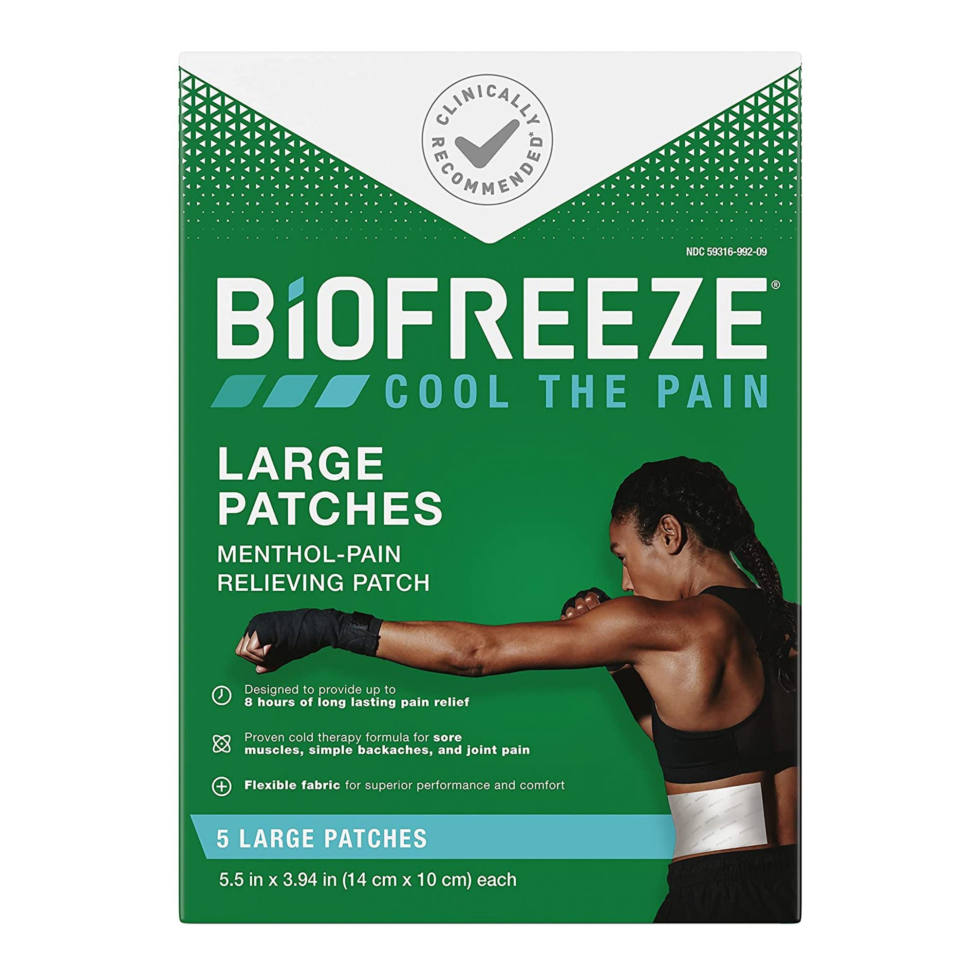 1223463_pkgfront Topical Pain Relief Biofreeze® 5% Strength Menthol Patch 5 per Box #RKT3210136 - Image 1